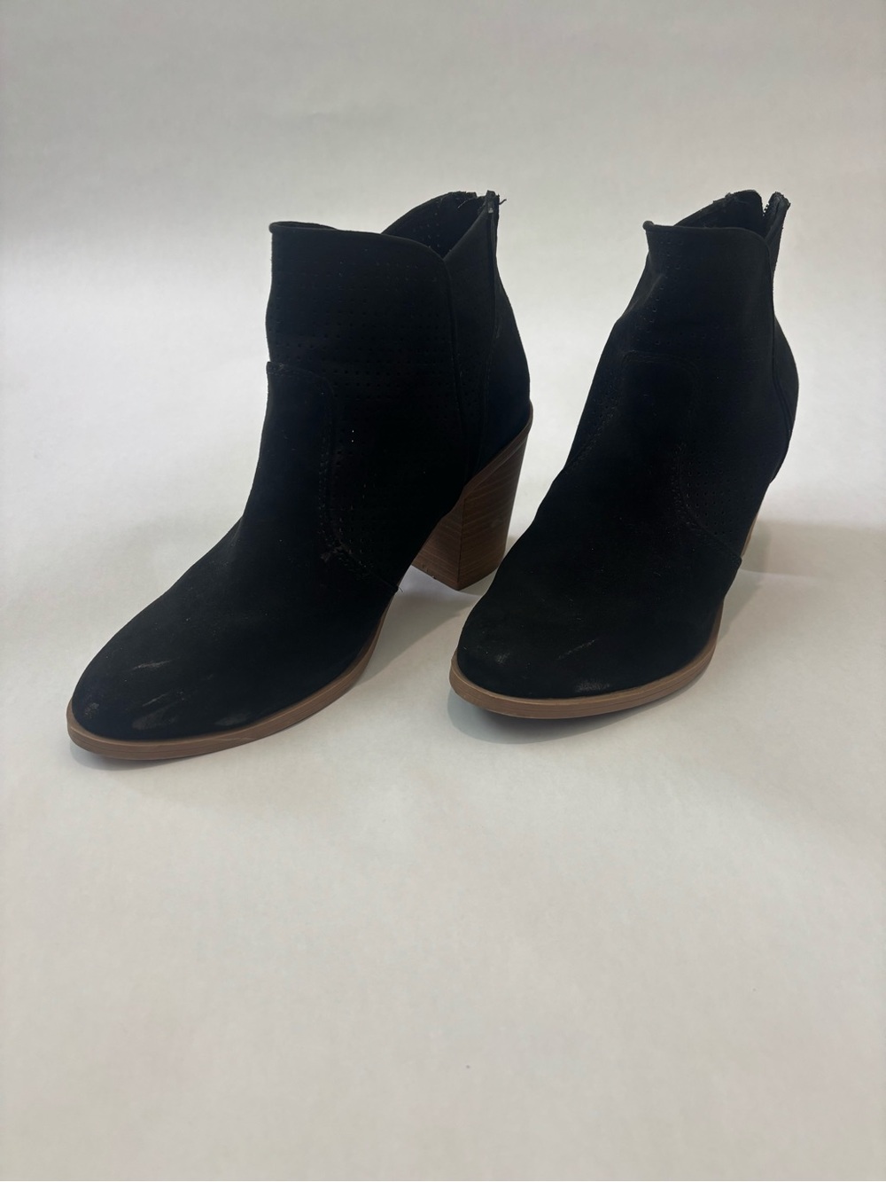 Black Suede Ankle Booties with Block Heel - Women's